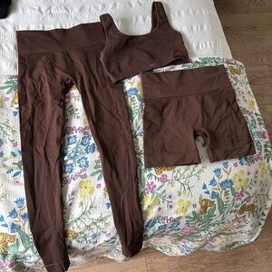 SET Active Brown Leggings and Shorts Set